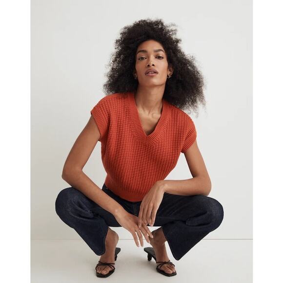 Madewell Women’s Waffle-Knit Sweater Vest Roasted Squash Orange XL - Picture 1 of 10